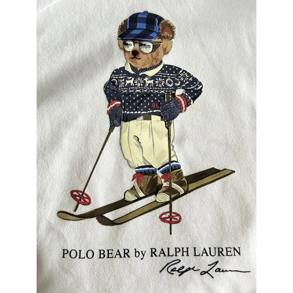NWT $188 Polo Ralph Lauren Long Sleeve Bear Sweatshirt with Hoodie White 3XB/3TG